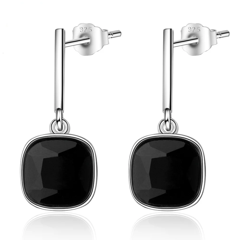 

Silver Plated Square 10 * 10cm Black Zircon Stud Earrings Women's Boutique Jewelry Fashion Retro Design Stud Earrings