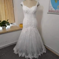 myyble 2022 designer lace appliques v neckline cap sleeves mermaid elegant wedding dresses bridal gowns vestido de noiva cheap