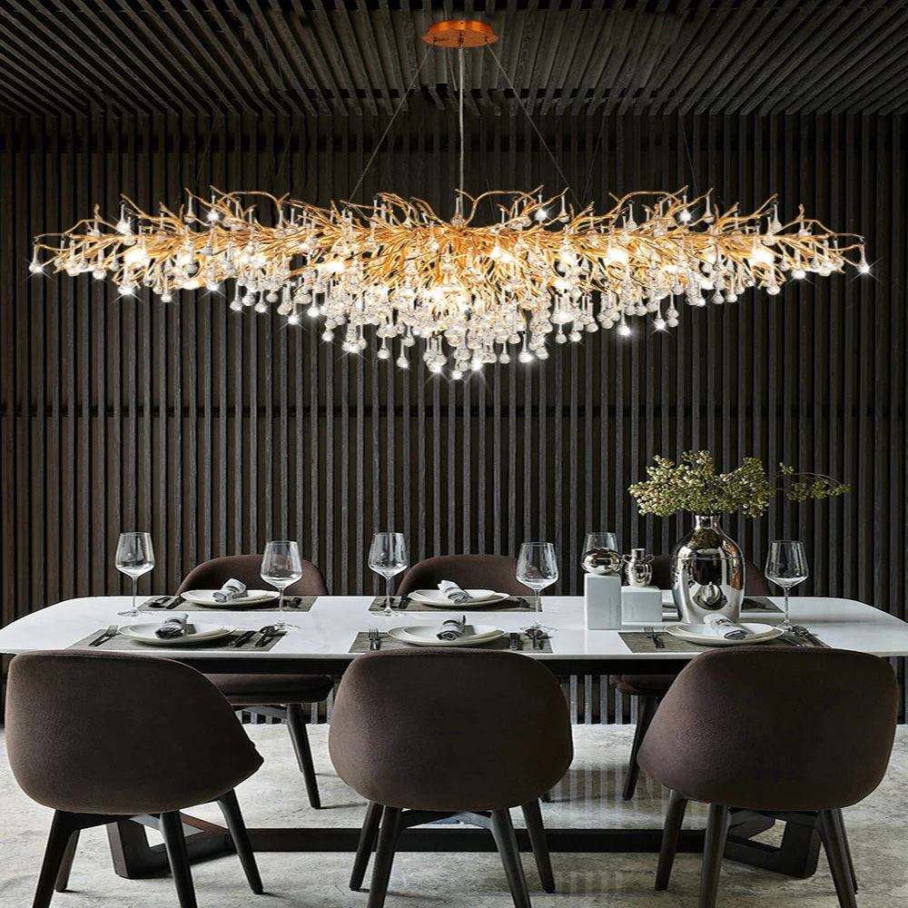 

New Modern Gold Crystal Chandelier Attic Bedroom Light Aluminum Led Chandeliers Creativity Living Room Hotel Interior Lighting
