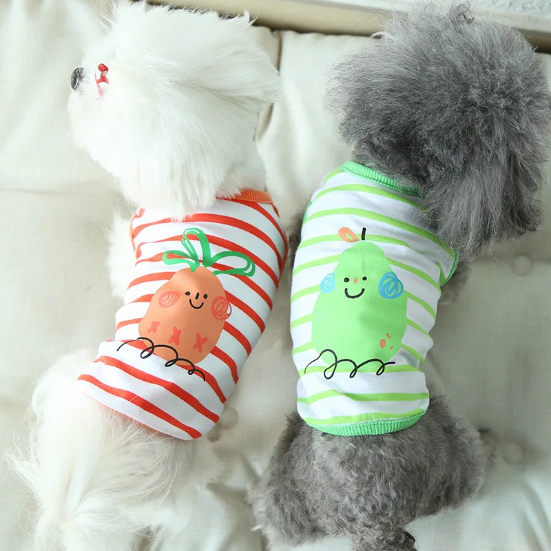 

Смайлик, полосатый костюм для собак, фрукты, одежда для собак, хлопок, маленький Французский бульдог, милый летний костюм для мальчиков