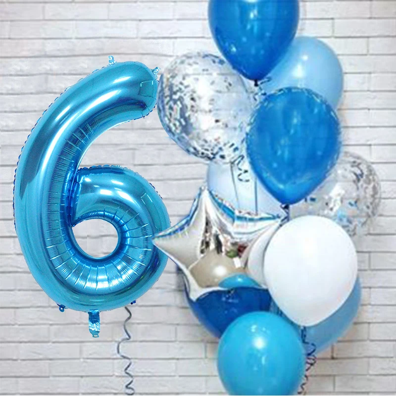 Globos de l&aacute;tex de aluminio con n&uacute;mero azul para ni&ntilde;os, decoraci&oacute;n para fiesta de cumplea&ntilde;os, primer a&ntilde;o, decoraci&oacute;n para Baby Shower, 12 unids/set por Set-5