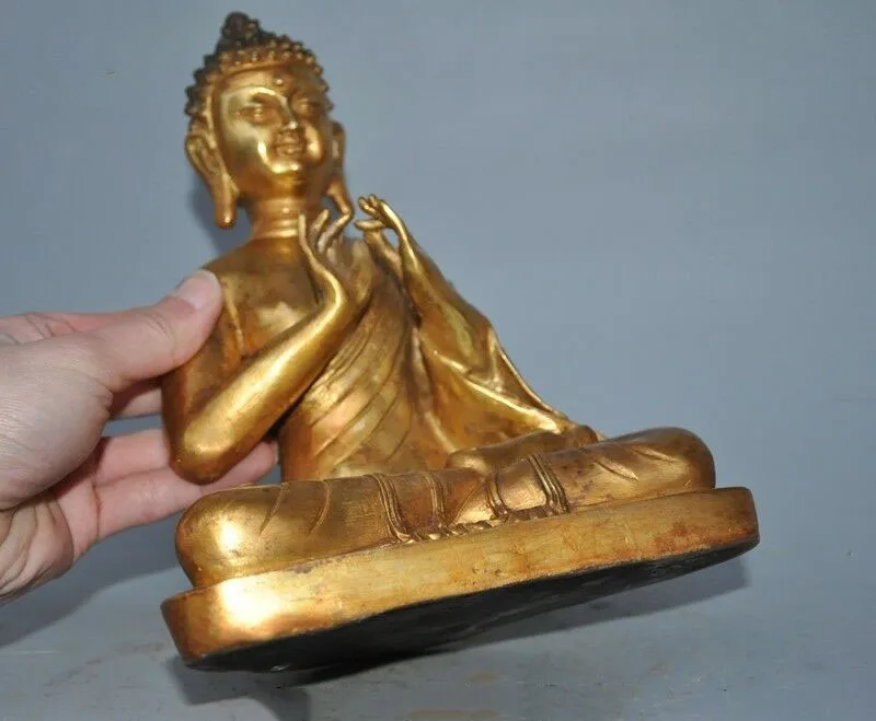 

wedding decoration 10" Old Tibetan Buddhist Bronze gilt Sakyamuni Tathagata Amitabha Buddha Statue