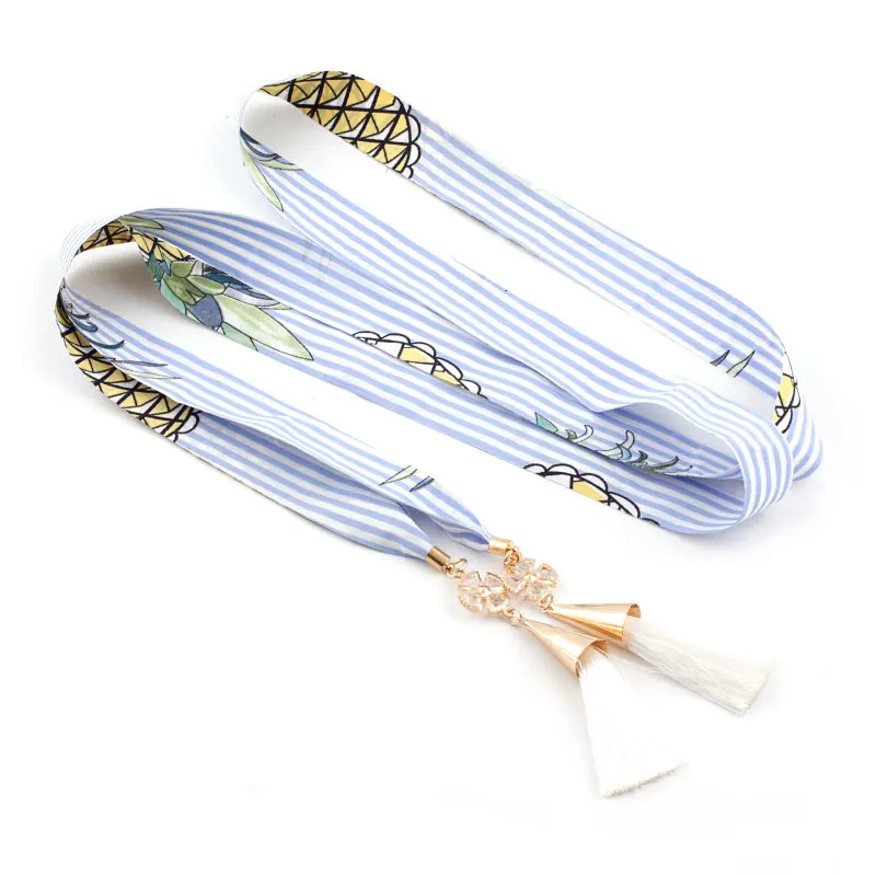blue stripes 170*2,5 см женский цветочный шифоновый пояс подвеска с кисточкой и кристаллами дизайнерские ремни для женщин платье пальто с завязками на талии цепи дамы - Цвет: blue stripes