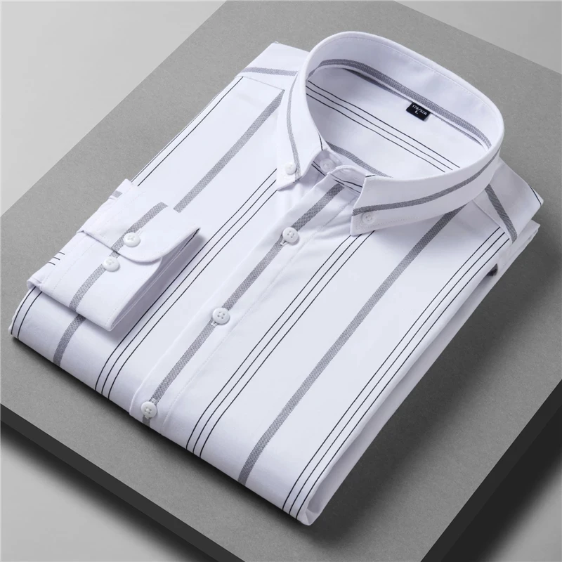 

VAJANED 6XL 7XL 8XL 9XL 10XL Bamboo Fiber Striped Shirt High Quality Spring Brand Men's Business Casual Loose Long Sleeve Shirt