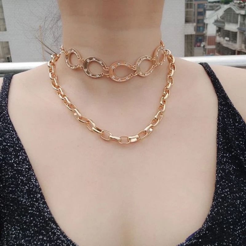 Hzew золото цвет подкова большая цепочка ожерелье лошадь любовник ожерелья