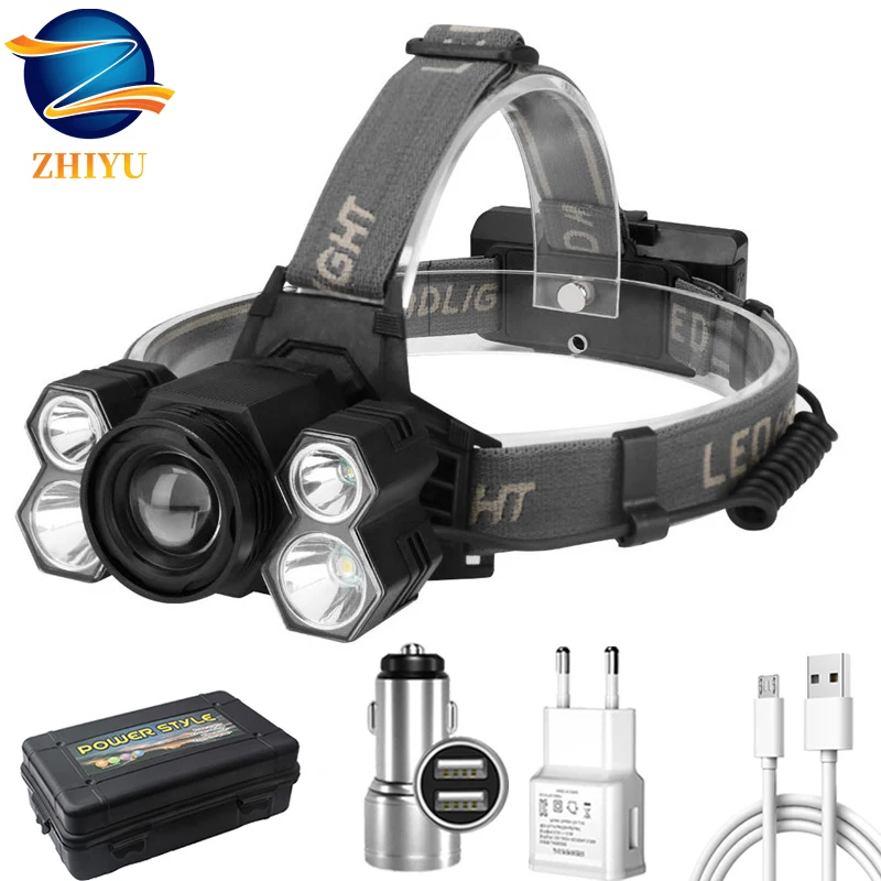 

5000LM LED Headlamp USB Rechargeable Work Headlight Flashlight 5 Light Modes and USB Rechargeable for Camping Hiking
