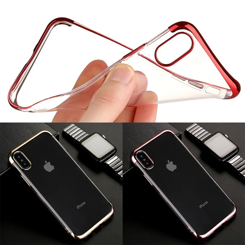 Прозрачный мягкий чехол из ТПУ с гальваническим покрытием для телефона Apple iPhone X XS