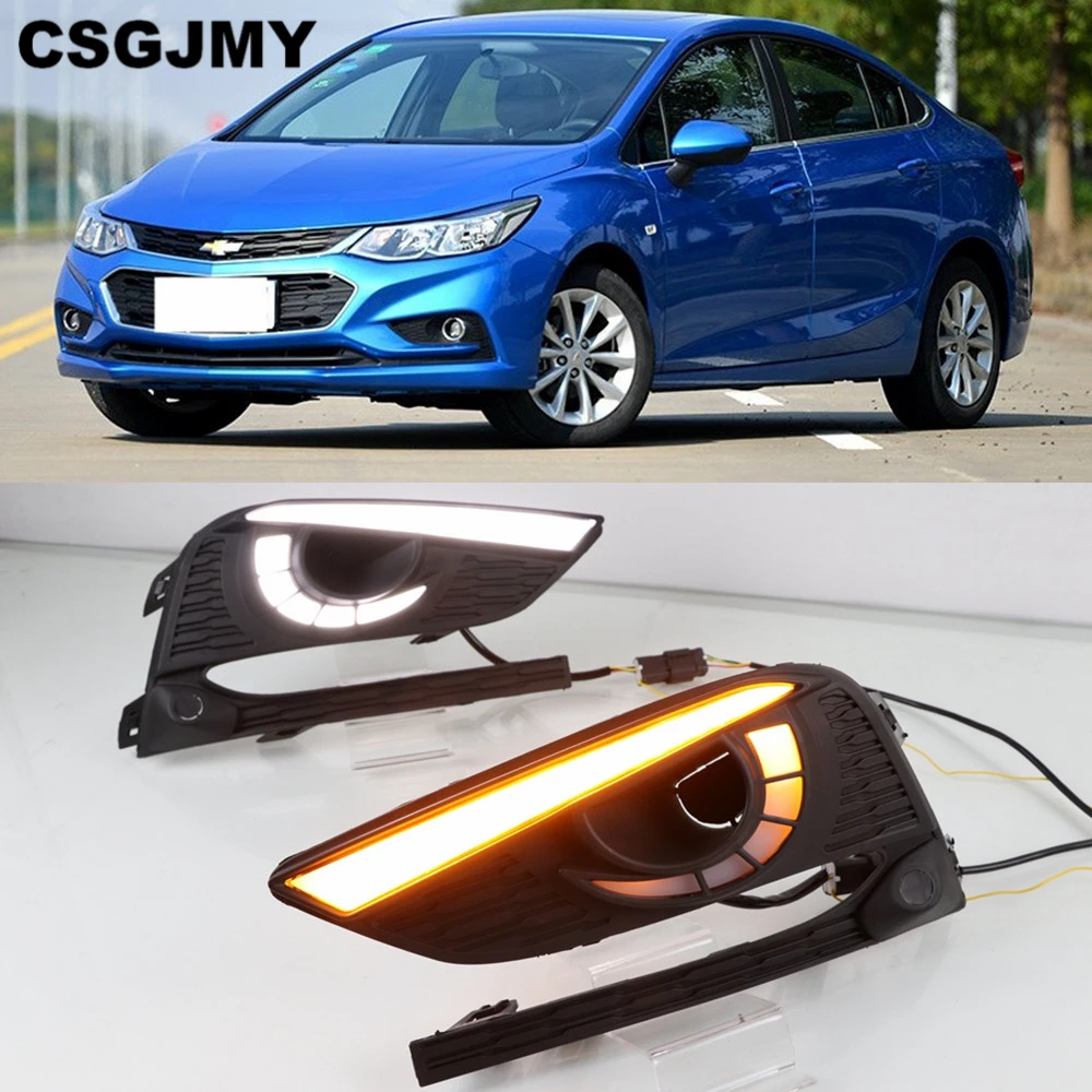 CSGJMY 2Pcs DRL For Chevrolet Cruze 2016 2017 2018 Daytime Running Lights fog lamp cover headlight 12V Daylight signal for Chevy - купить по