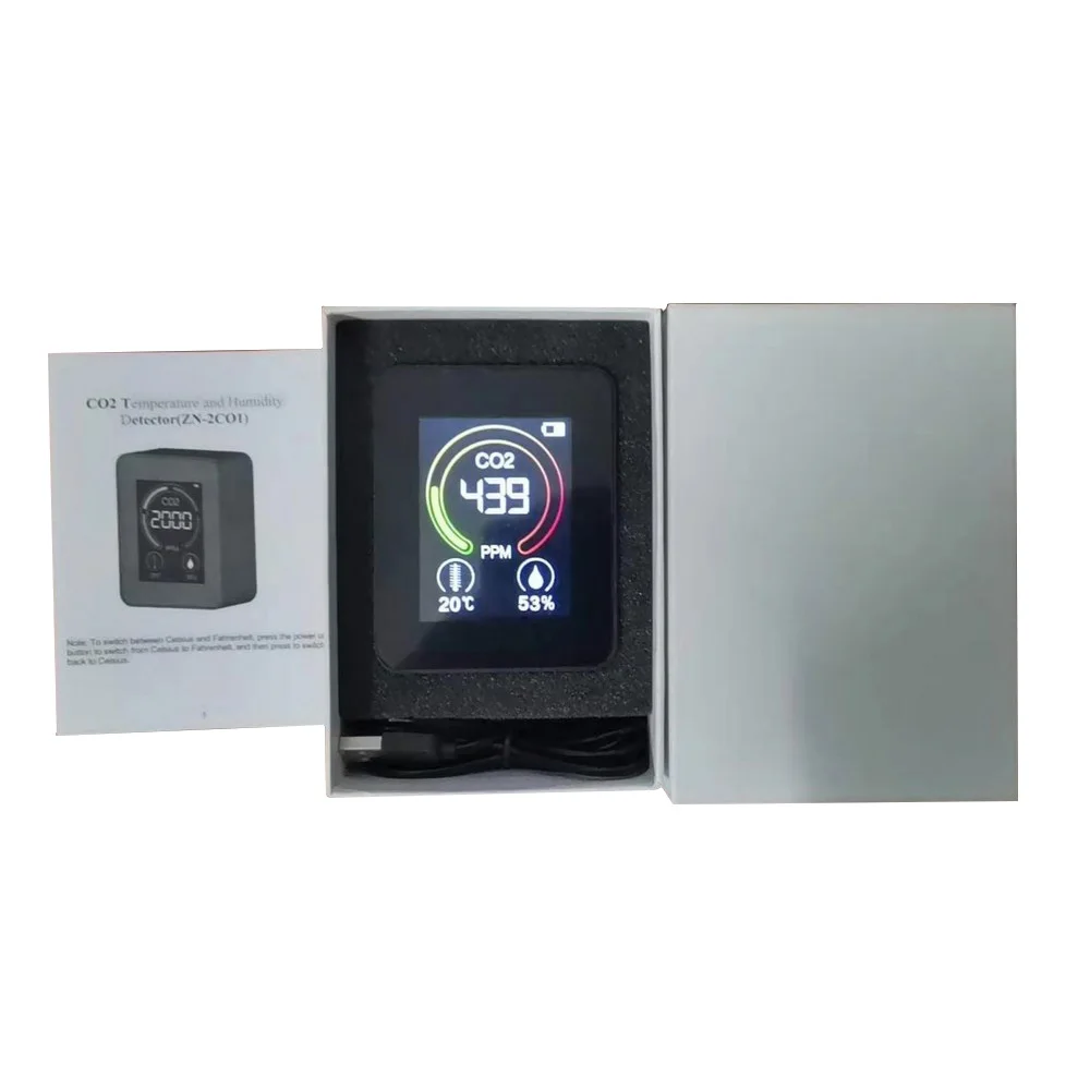 

Portable CO2 Meter Digital Temperature Humidity Sensor Tester Air Quality Monitor Carbon Dioxide TVOC Formaldehyde HCHO Detector