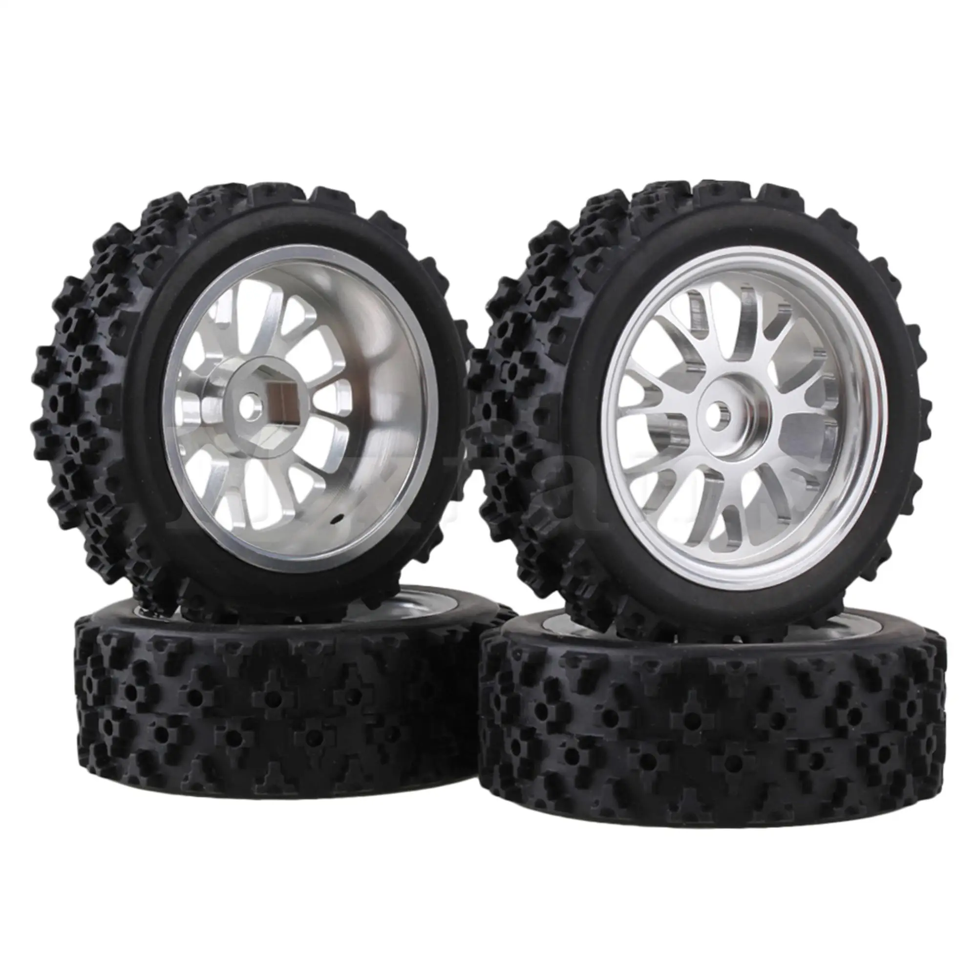 

4PCS Silver Aluminum Alloy RC1:10 Y-Pattern Wheel Rims & Black 65MM Rubber Pull Wheel Tires for On-Road Car