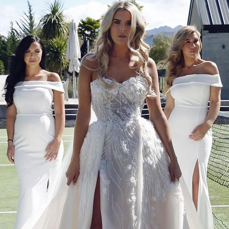 

robe de mariée 2020 Glitter Sequins Appliques A Line Wedding Dress Sweetheart Sleeveless Sexy High Slit Bridal Gown