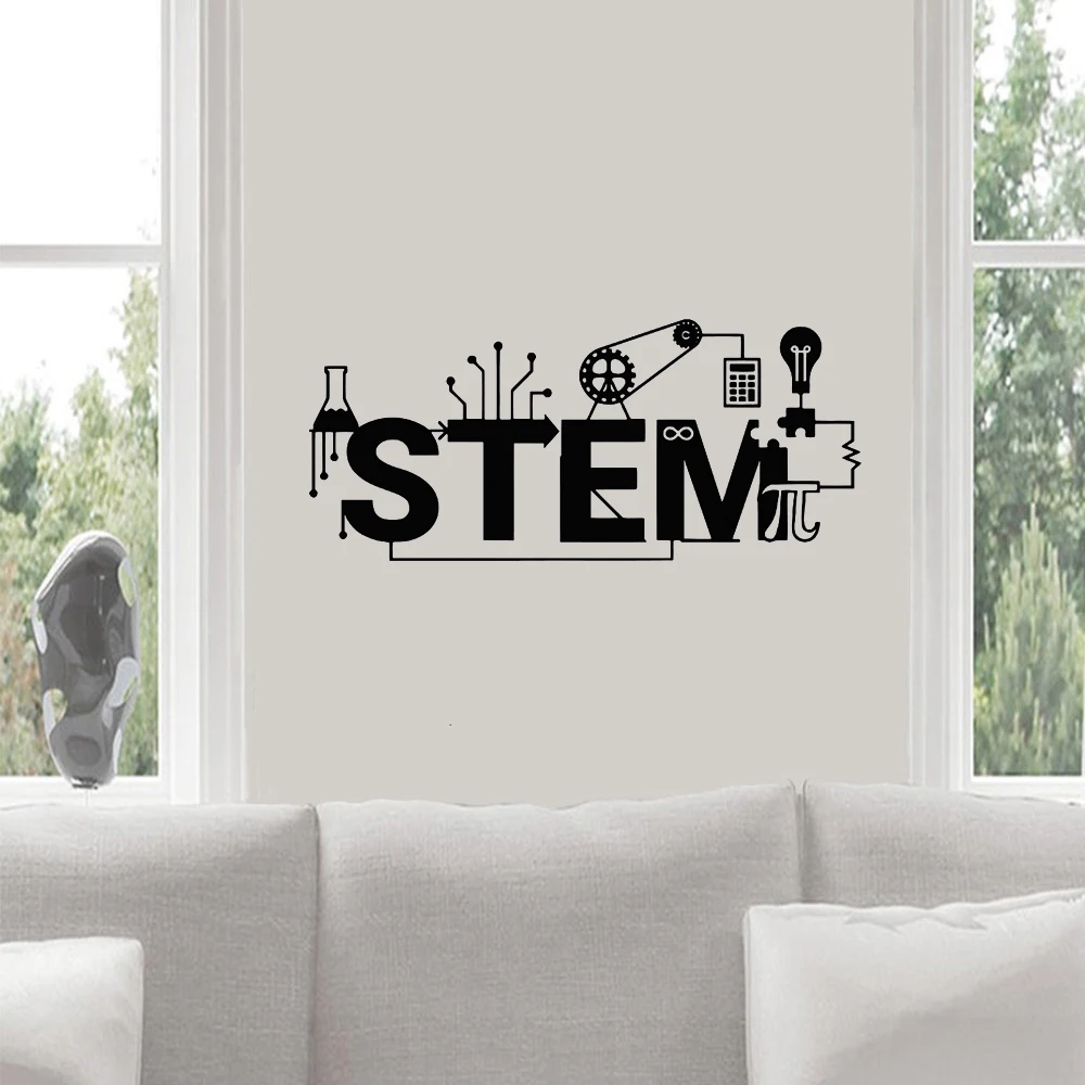 Science Stem Logo Wall Stickers Creative Style Vinyl Decal Technology Pattern Poster School Classroom Decoration | Дом и сад