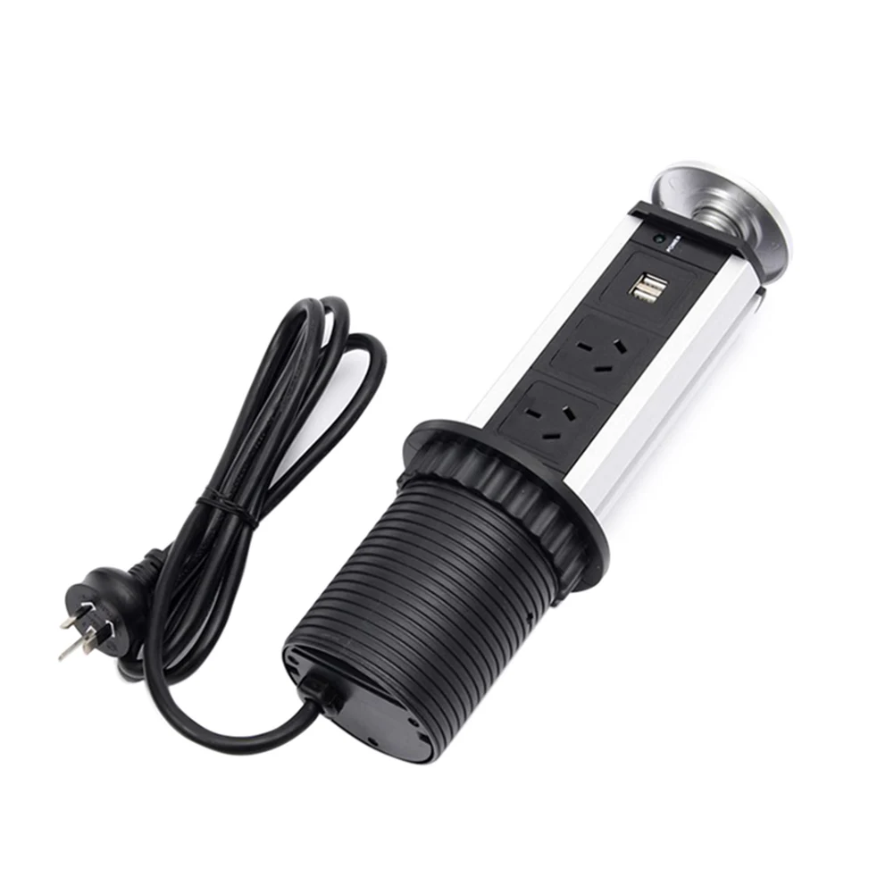 Выдвижная электрическая 3 гнезда 2 USB кухонная офисная настольная розетка