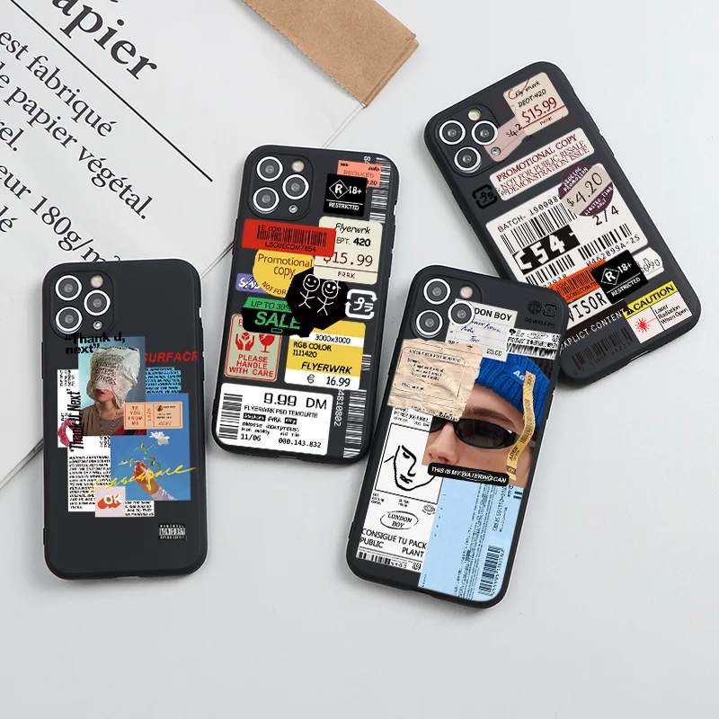 

Label Phone Case for iPhone 12 11 Pro Max 12 Mini X Xr Xs Max 8 7 6 6S Plus 5 5S Ins Fashion Luxury Stickers Silicon Phone Cover
