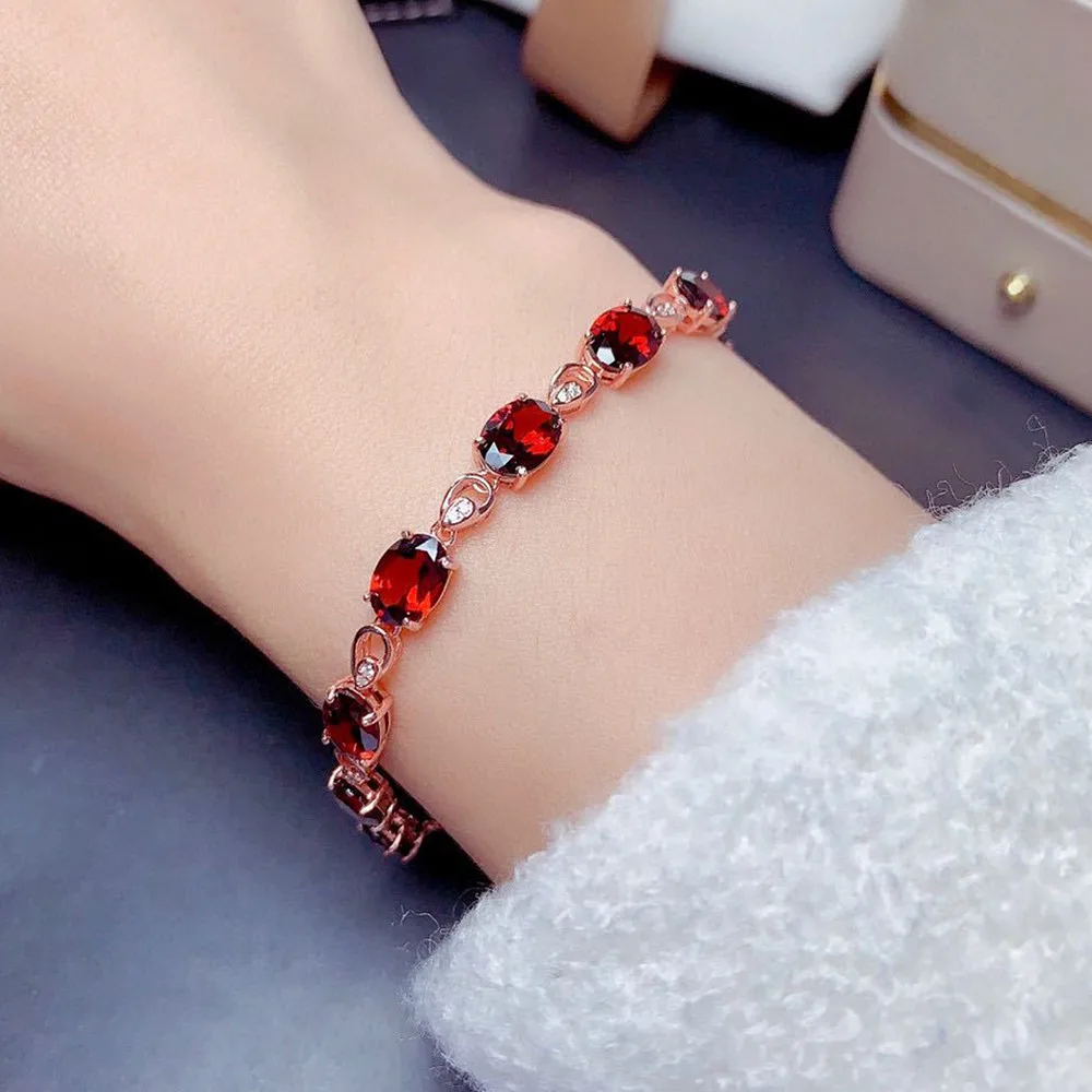 

Женский браслет с красными камнями, розовое золото 18 К