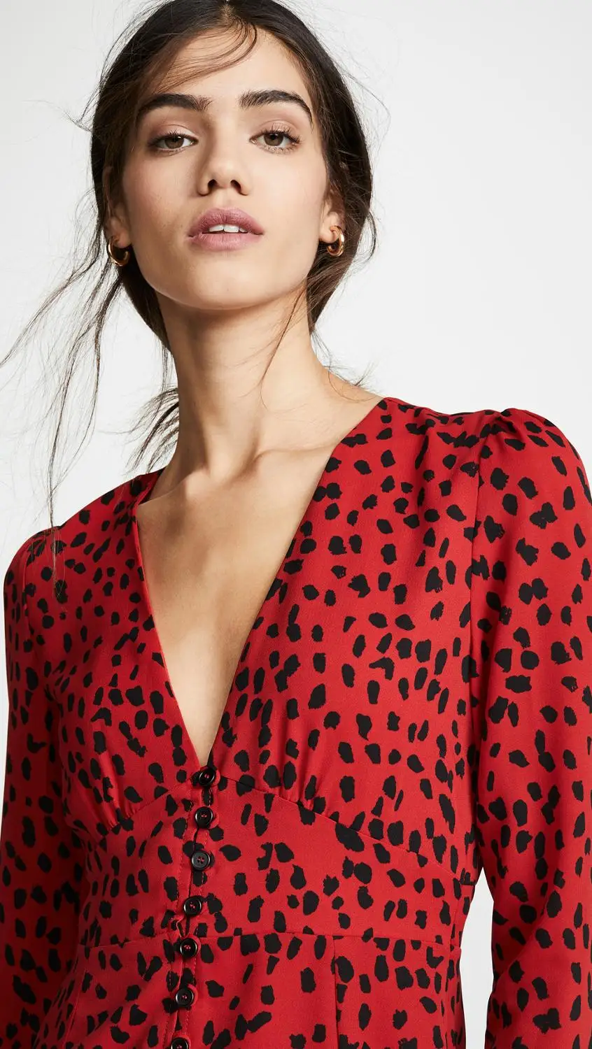 Женское платье с высоким разрезом OUMEA весенне-летнее красное леопардовое