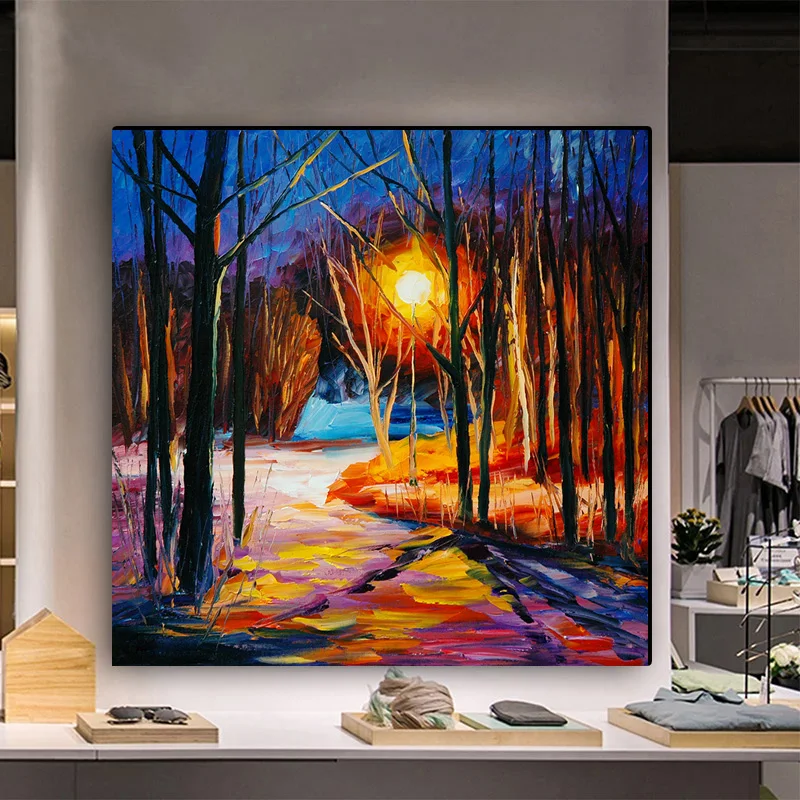 

Colorful Oil Painting Prints on Canvas Walking in Raining Light Street Print Canvas Painting Wall Art For Living Room Decor