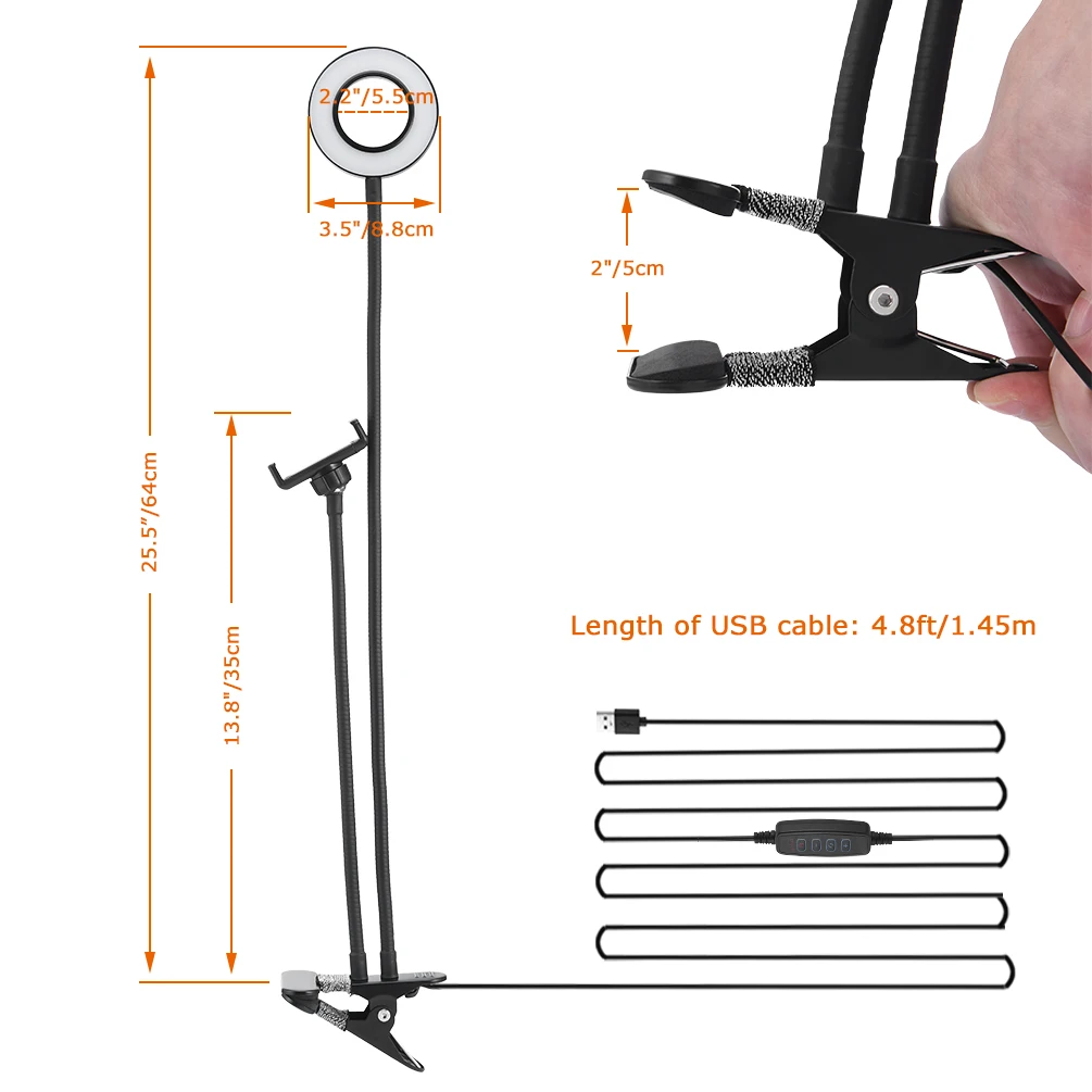 Светодиодный кольцевой светильник GLE 2 в 1 настольная лампа с держателем для