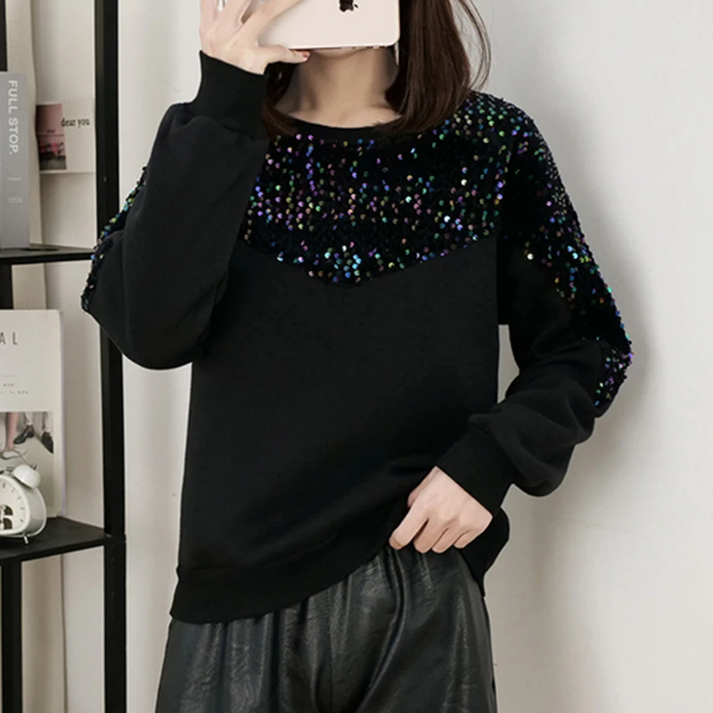 Свободные размера плюс пуловер Толстовка женская осень-зима толстовка с круглым