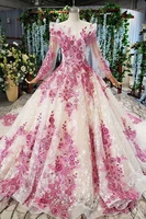 2020 crystal tassel sequin beading long sleeve ivory light rose red A line chapel train wedding dress gown women custom Muslim