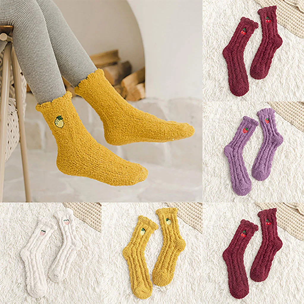 Модные домашние мягкие носки для женщин и девочек с вышивкой в виде фруктов сна