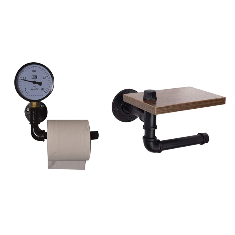 

HOT Rustic Industrial Toilet Paper Roll Holder,Pipe Floating Holder for Home/Bathroom,Wall Mounted Shelf
