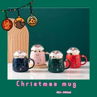2021 new creative kawaii santa claus mug ceramic with lid gift cute water cup with souvenir mug for kitchen christmas decoration