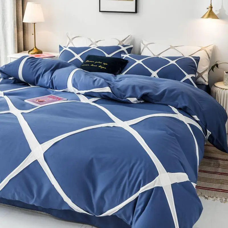Blue Color Bedding Set Single/Queen/King Size lenzuola letto singolo Bed Sheets And Pillowcases Duvet Cover Sets With Flat Sheet | Дом и сад