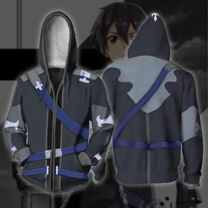 Sword Art Online Kirigaya Kazuto Hoodies Sweatshirts Cosplay Costume Men and women 3 d printing fashion zipper Jacket | Тематическая