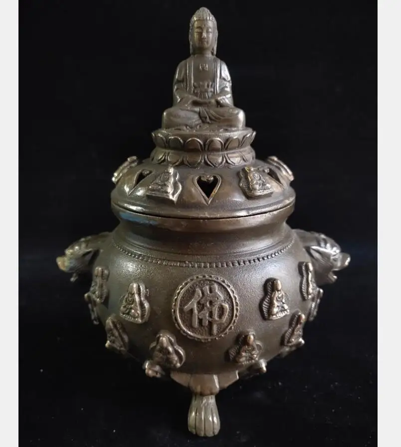 

China brass Shakyamuni Buddha Incense burner crafts statue