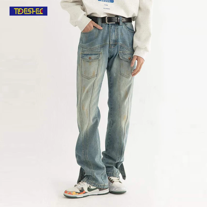 

Женские и мужские джинсы на молнии, винтажные потертые свободные джинсы в стиле ретро, Повседневная Уличная одежда, дизайнерские джинсы чер...