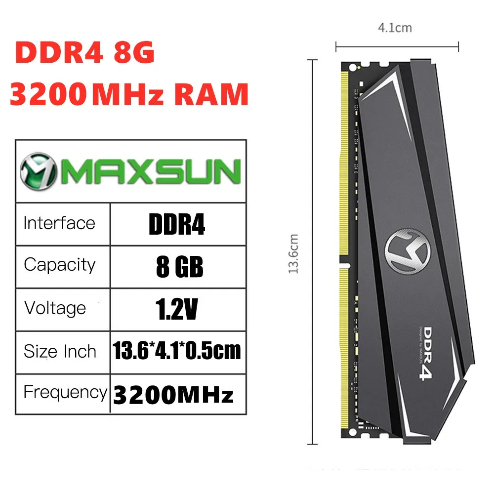 Модуль оперативной памяти MAXSUN с RGB-подсветкой ddr4 8 ГБ 3200 МГц интерфейс 288Pin