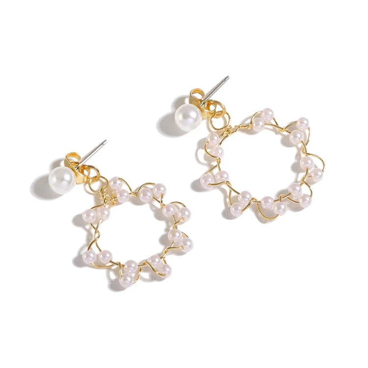 Корейские Новые массивные серьги с жемчугом Золотые круглые геометрические