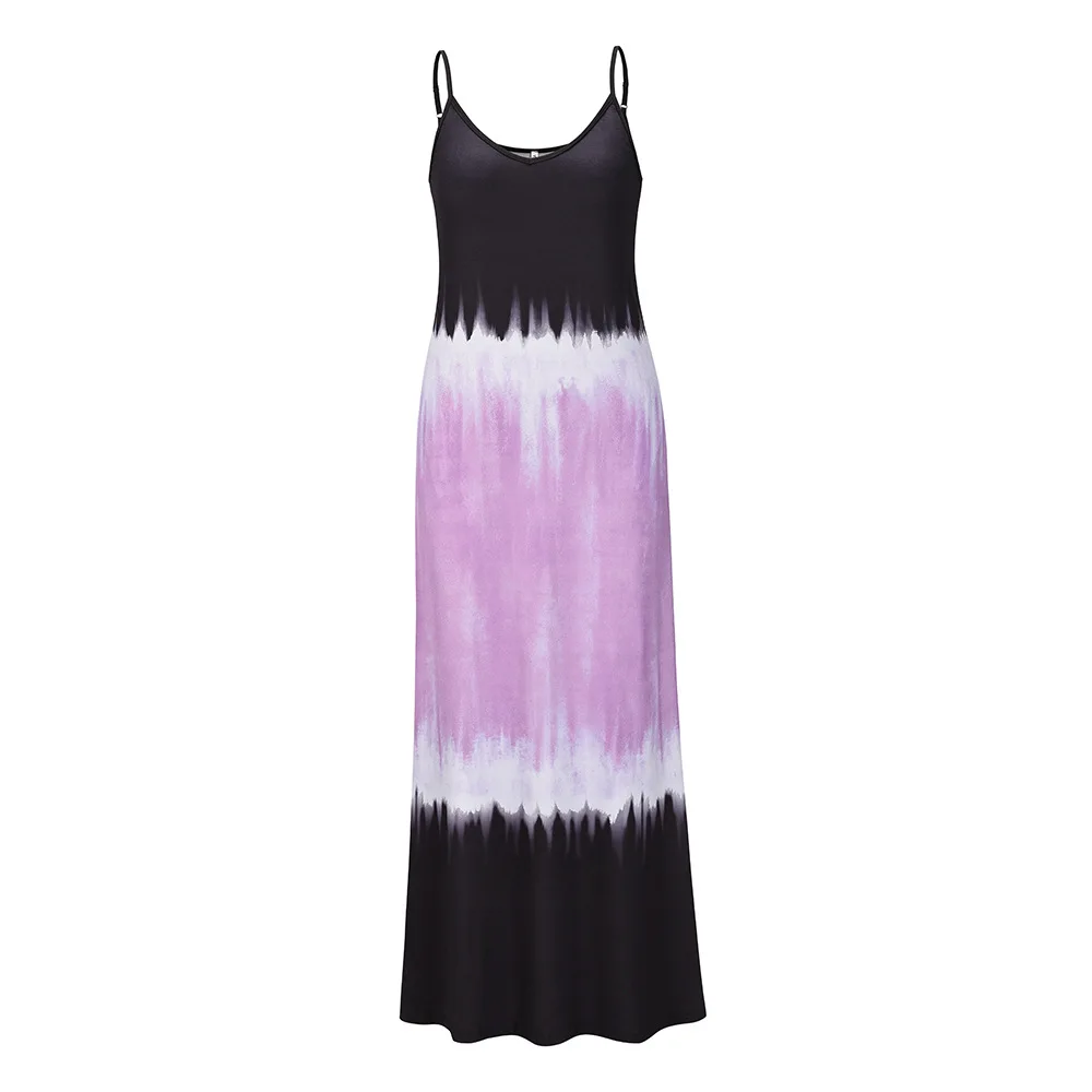 

Summer Beach Dress Women Sexy Spaghetti Strap Gradient Sleeveless Pocket Long Dress Elegant V-Neck Loose Boho Dresses Vestidos