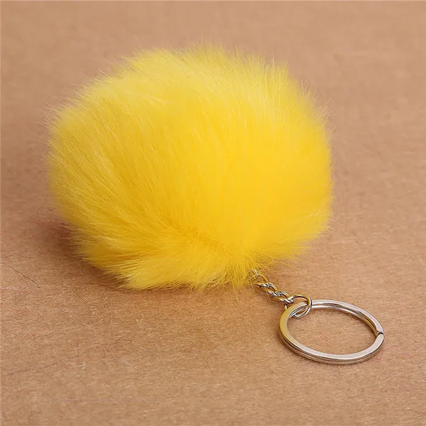 Yellow 8 см пушистые шарики из меха кролика рекс, брелок из искусственного меха кролика, брелок с меховым помпоном, брелок для автомобиля, сумка, подвеска, 30 цветов - Цвет: Yellow