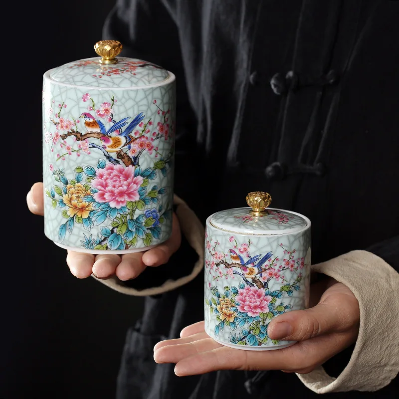 

Enamel Tea Containers Ceramic Mini Sealed Household Gift Pu'er Savings Bank Tea Tin Containers Tea Box Tea Packaging Tea Jar