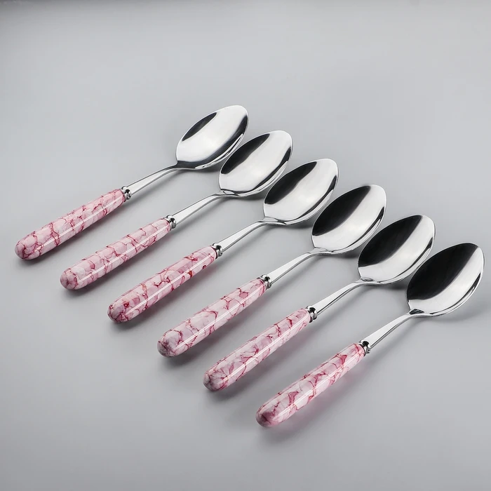 Набор ложек столовых Мрамор h=19 см 6 шт цвет красный | Дом и сад