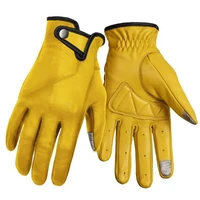 yellow motorcycle gloves men vintage motorbike riding leather touch screen motocross full finger gloves moto racing biker gloves