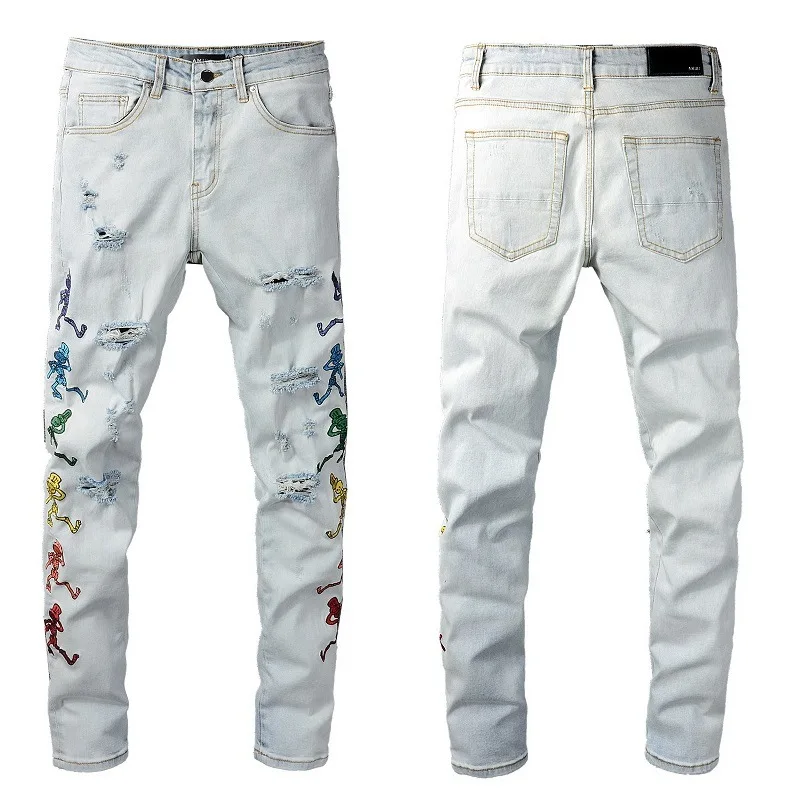 

2021 New AMI Men's High Street Ripped Washed Casual Skinny Jeans