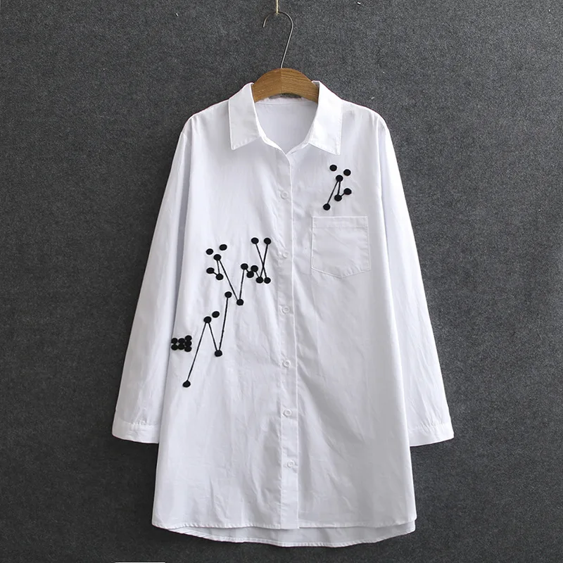 Осенние женские рубашки, женские белые топы, женские блузки с длинным рукавом, Свободная Женская одежда с вышивкой созвездий, S79 8077 от AliExpress WW