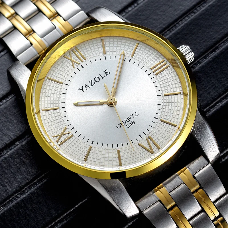 YAZOLE brand Leisure business Men's Quartz Watch waterproof, luminous, gold steel strap, gentleman style