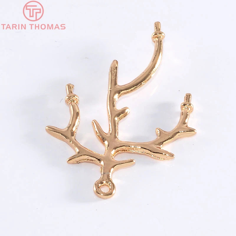 

6PCS 23x32MM 24K Champagne Gold Color Plated Brass with Half hole pins Tree Branchs Charms Pendants High Quality Accessories
