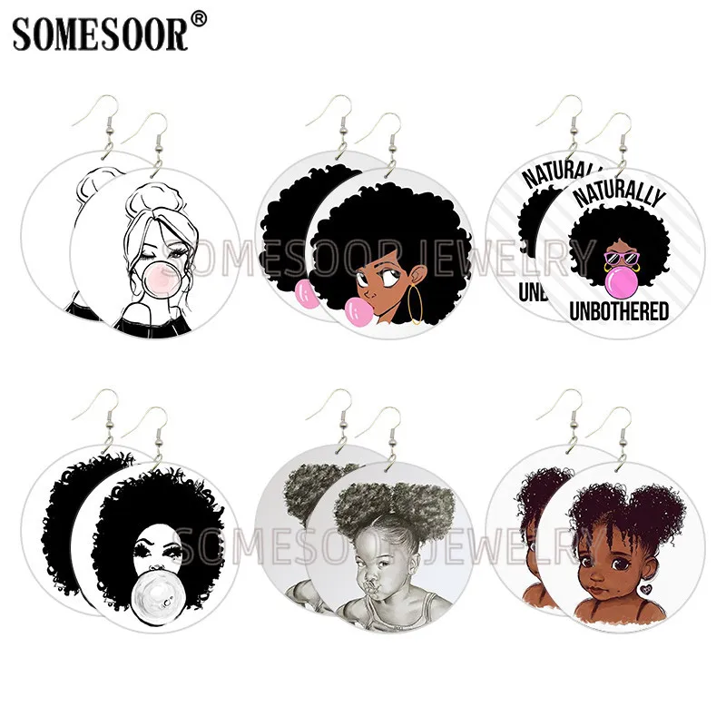 SOMESOOR натуральная жвачка милые детские деревянные висячие серьги с принтом