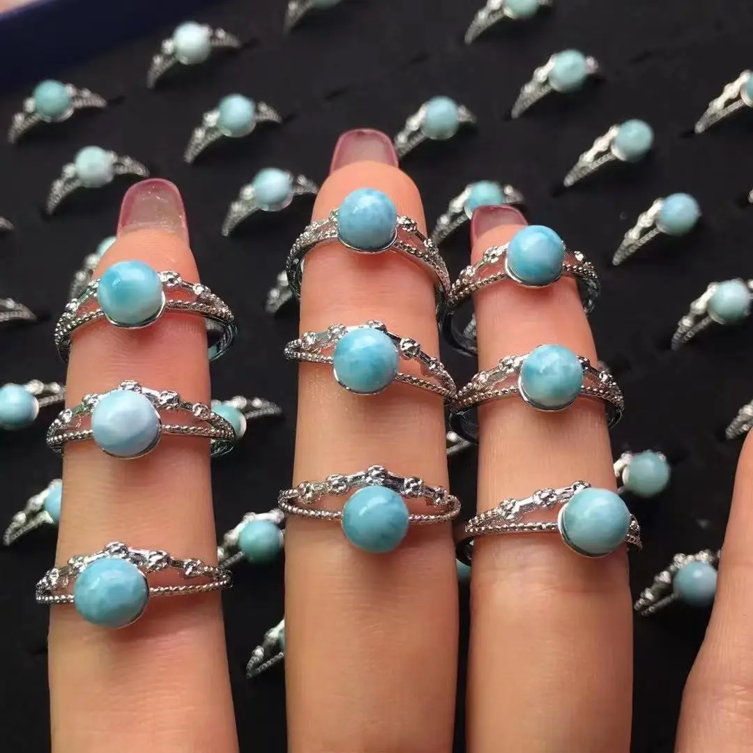 

10PCS natural stone Lalimar ring for women girls Party wedding jewelry Charm Natural Gemstone Adjustable Ring wholesale