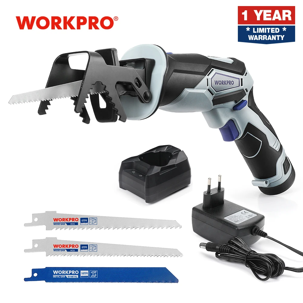 Беспроводная сабельная пила WORKPRO 12 В с 3 лезвиями для пилы электрический