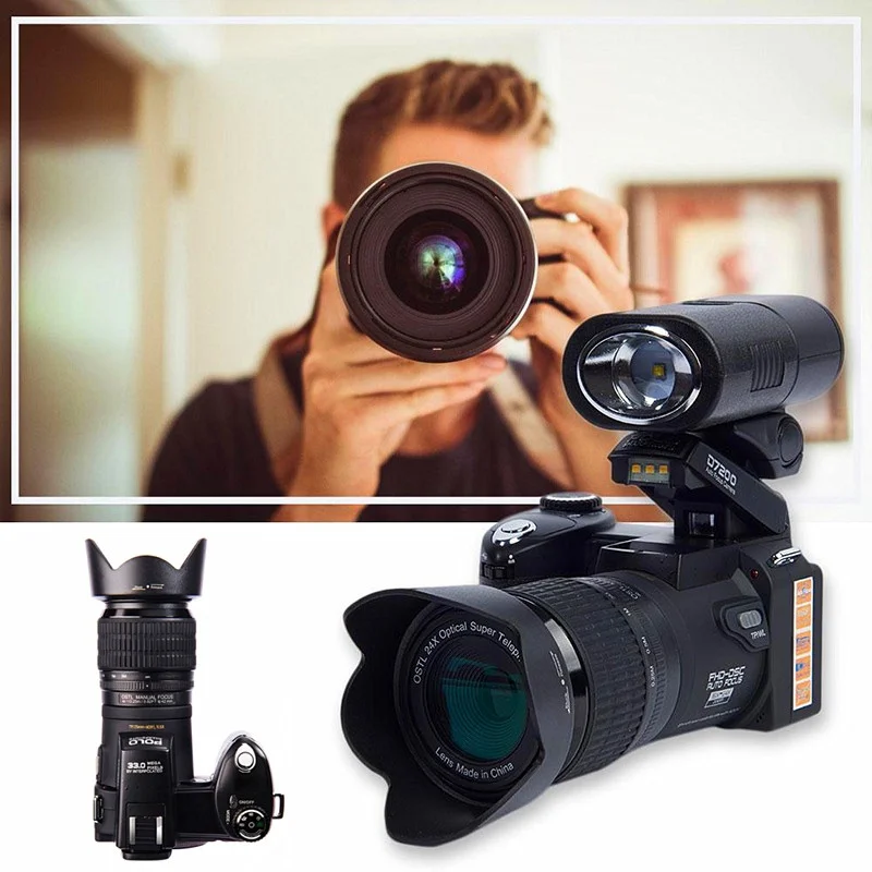 D7100 HD POLO цифровая камера Профессиональная зеркальная видеокамера 33 млн пикселей автоматическая фокусировка DSLR камера 24X оптический зум три объектива