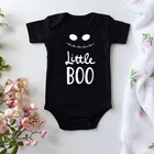 Детский комбинезон с коротким рукавом Little Boo, черный хлопковый комбинезон на Хэллоуин, для мальчиков и девочек 0-18 месяцев