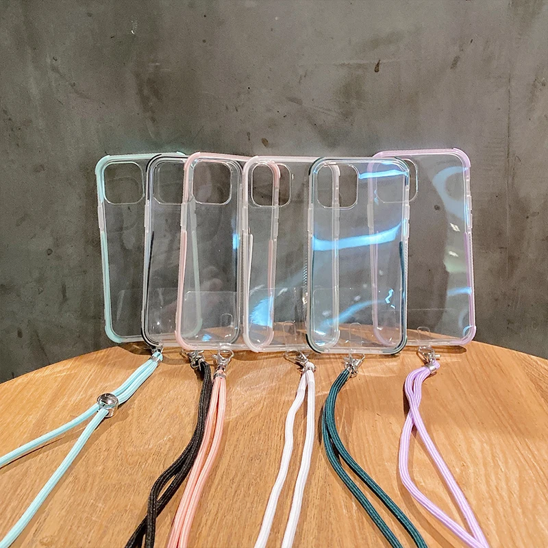 

Luxury Transparent Phone Case For iPhone 12 Pro Max Mini 11 X XR XS 7 8 Plus SE 2020 Crossbody Necklace Cord Lanyard Rope Cover