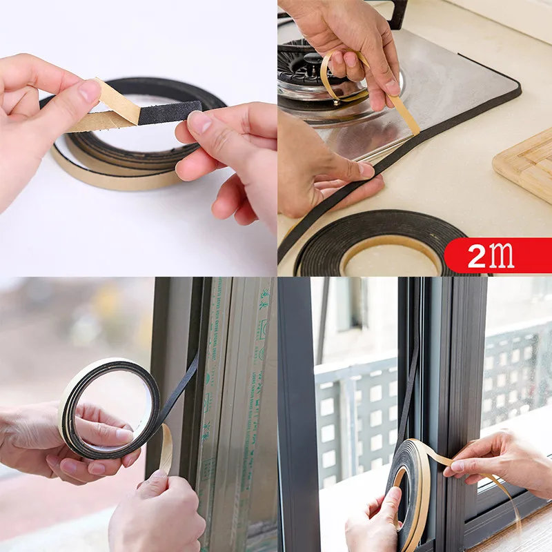 Tira de sellado autoadhesiva para puerta y ventana, cinta de espuma de un solo lado, 2m-3