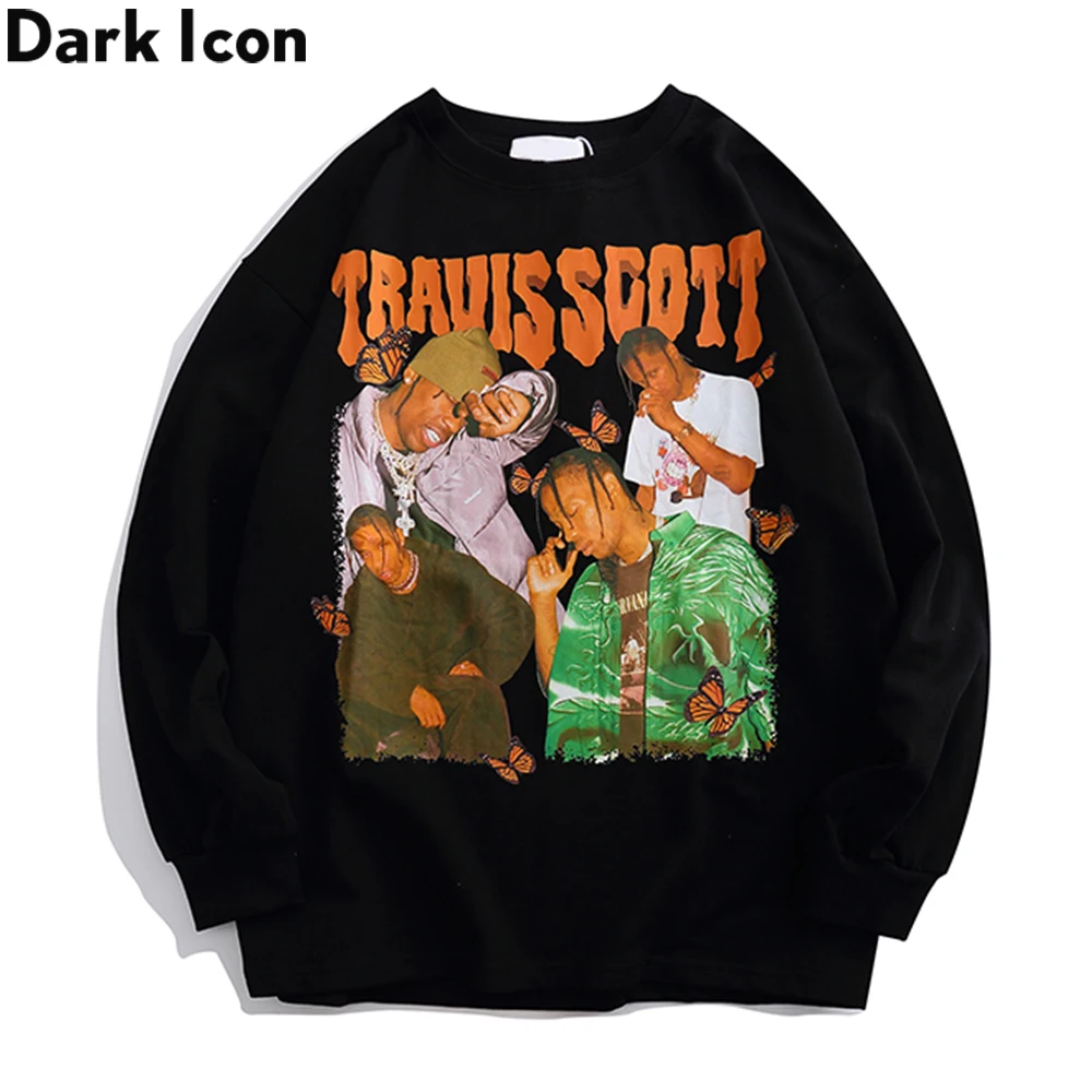 

Dark Icon Printed Hip Hop Sweashirt Men Women High Street Men's Sweatshirts Black White